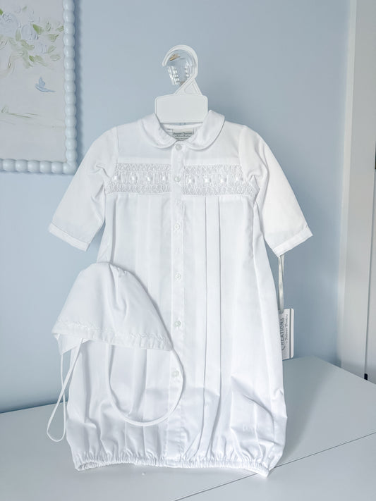 Baby Neutral Smocked Take Home Gown with Hat