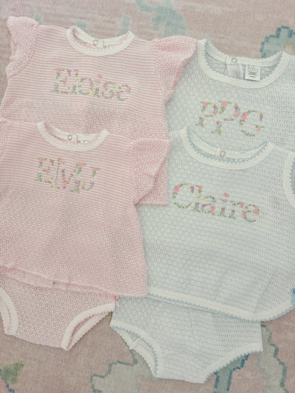 Flutter Sleeve Knit 2pc Diaper Set with Bows