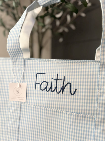 TRVL GINGHAM MIST JUMBO TOTE