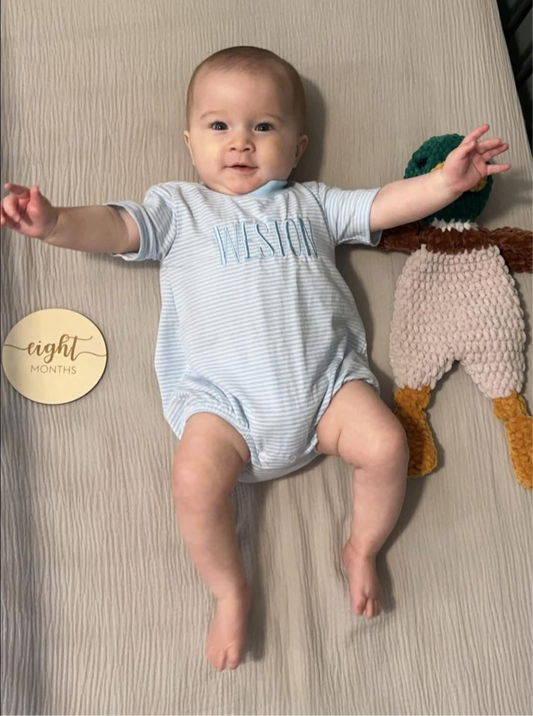Embroidered SS Blue Stripe Bubble