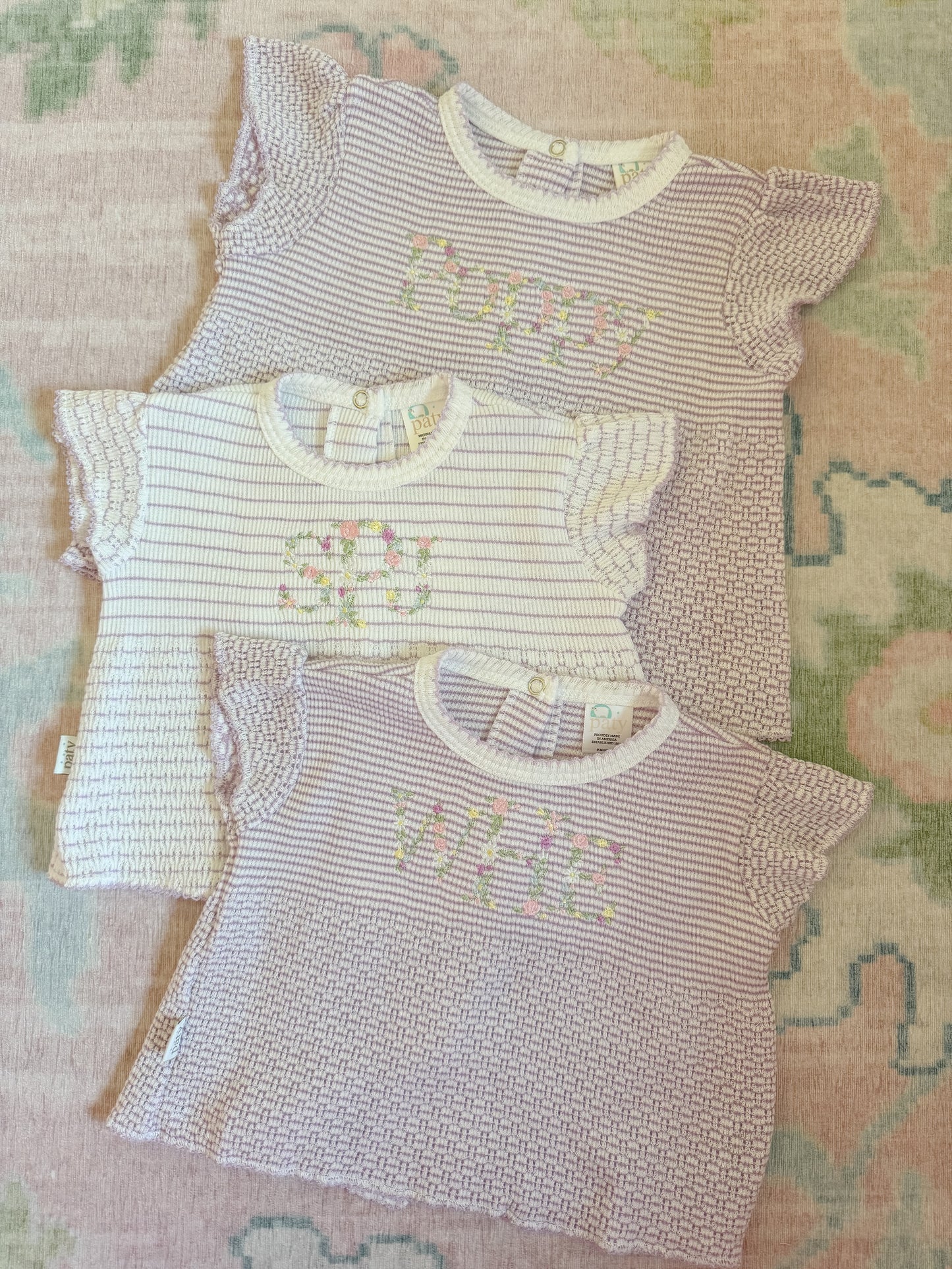 Flutter Sleeve Pinstripe Knit 2pc Diaper Set with Bows