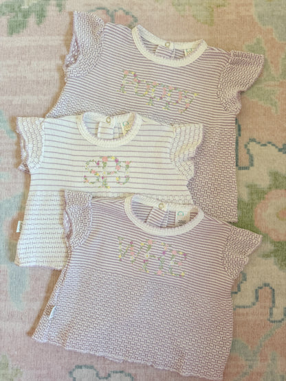 Flutter Sleeve Pinstripe Knit 2pc Diaper Set with Bows