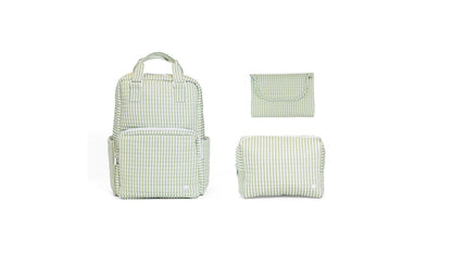 TRVL QUILTED PIMLICO STRIPE SAGE DIAPER BAG, CHANGING PAD AND EVERYDAY BAG SET