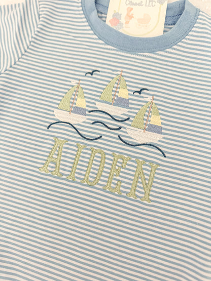 Embroidered SS Sailboat Stripe Bubble