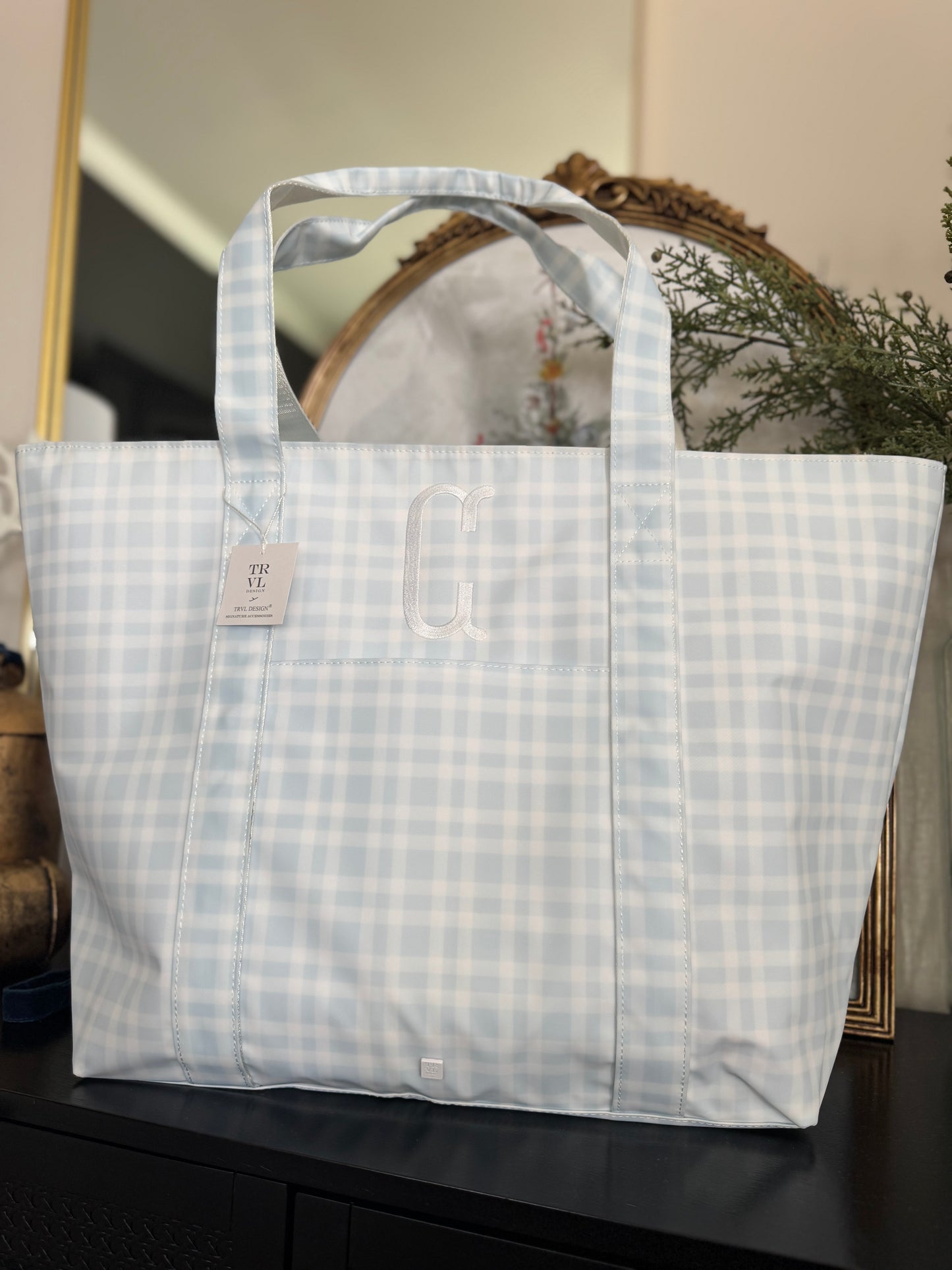 TRVL BLUE PLAID JUMBO TOTE