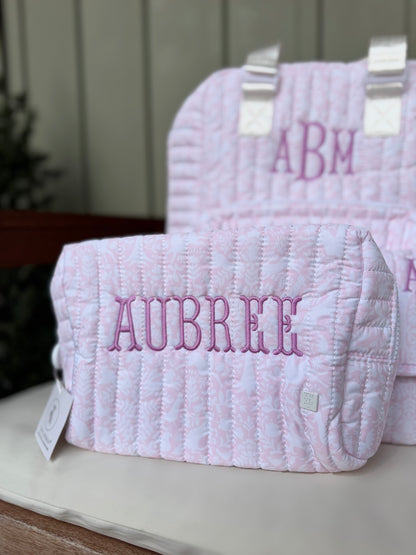 TRVL PINK WOODLAND QUILTED DIAPER BAG, CHANGING PAD AND EVERYDAY BAG SET