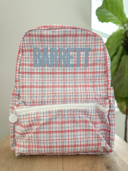 TRVL RED PLAID BACKPACK