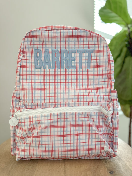 TRVL RED/BLUE CLASSIC PLAID BACKPACK