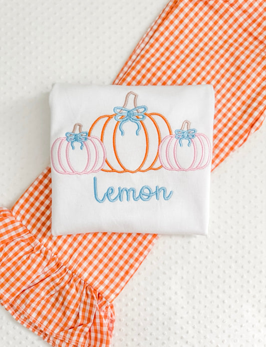 Embroidered Pumpkins with Bows Tee/Pants/Set