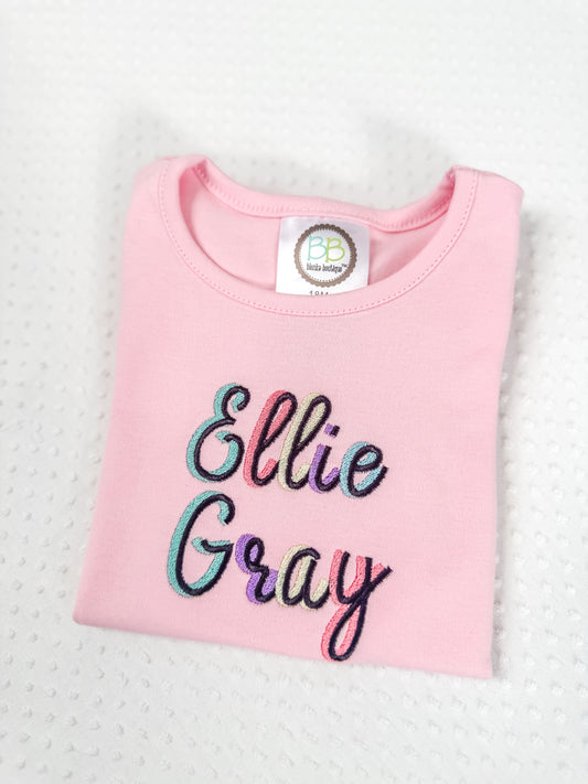 Girls Embroidered SS Puff Name Tee