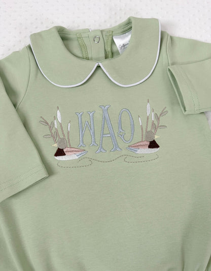 Embroidered Sage Green Mallard Duck Bubble