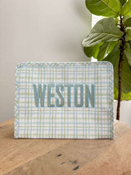 TRVL LARGE GREEN/BLUE PLAID ROADIE