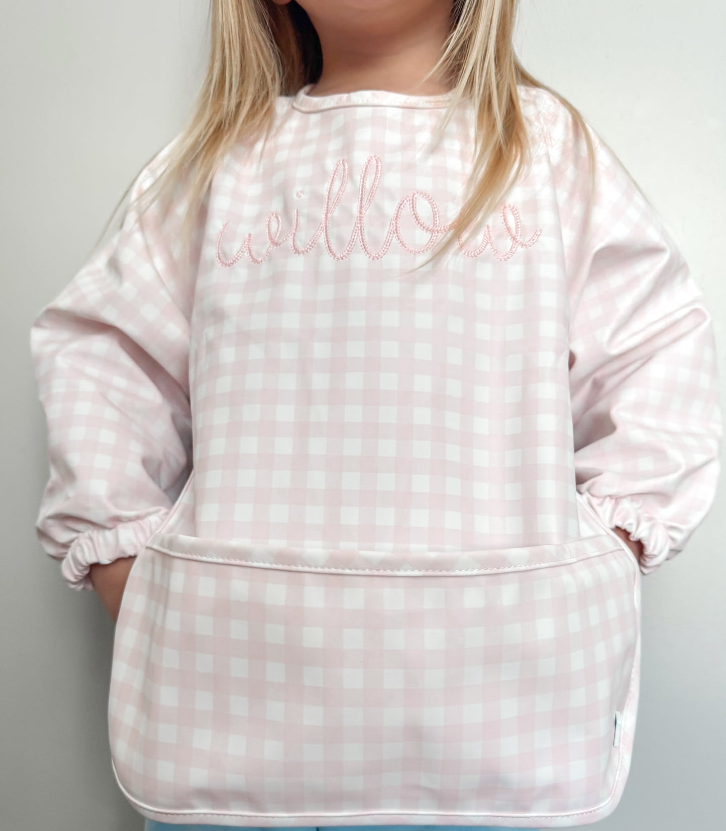 TRVL PINK GINGHAM LS BIB