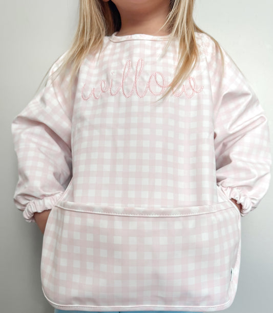 TRVL PINK GINGHAM LS BIB