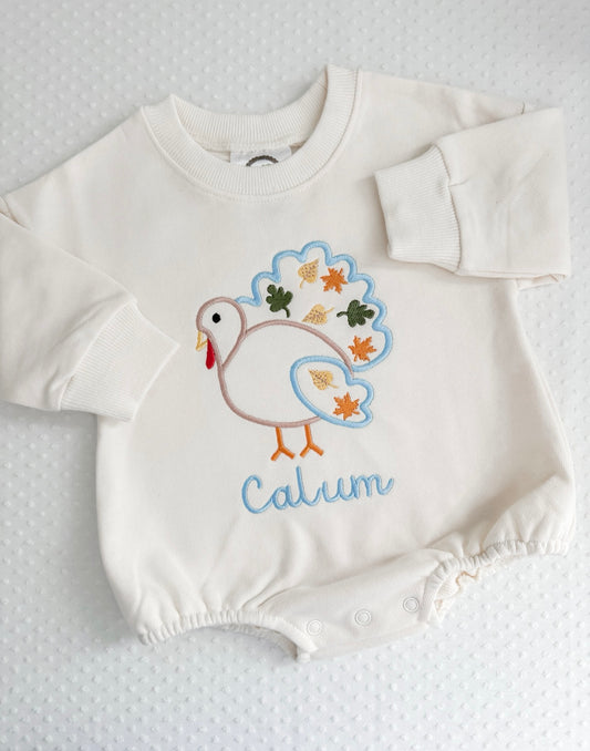Embroidered Fall Turkey Sweatshirt/Bubble