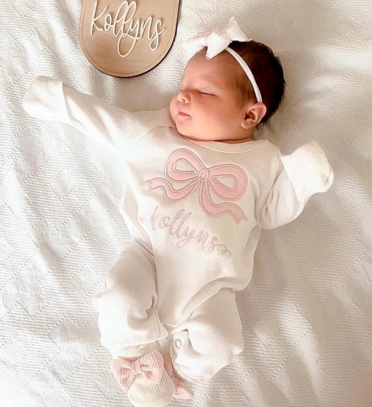 Bow Embroidered Baby Footie