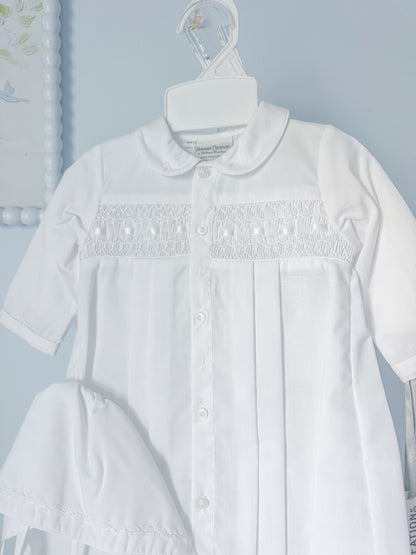 Baby Neutral Smocked Take Home Gown with Hat