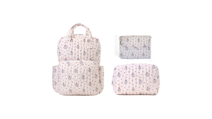 TRVL PINK FLEURIE QUILTED DIAPER BAG, CHANGING PAD AND EVERYDAY BAG SET