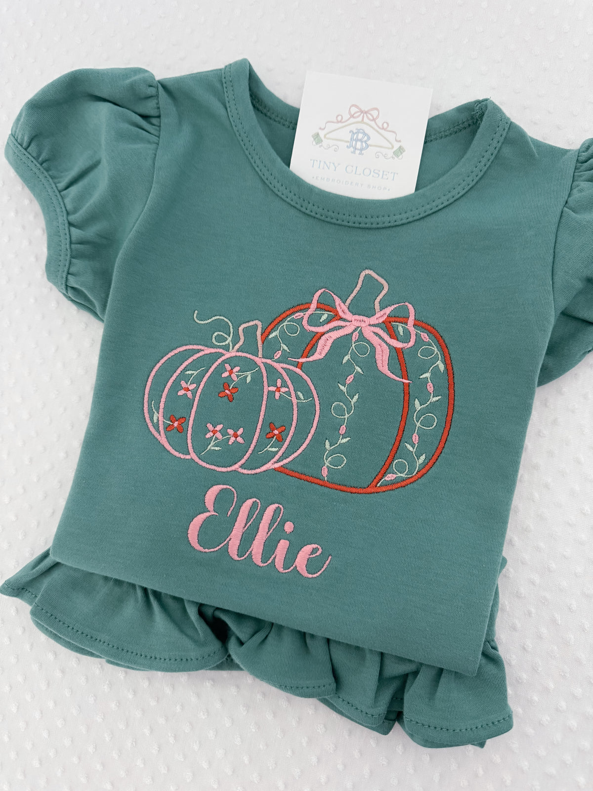 Girls Embroidered Floral Pumpkin Ruffle T-Shirt