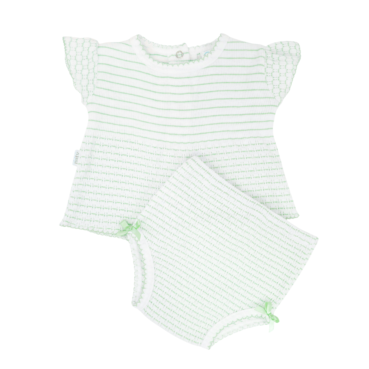 Flutter Sleeve Pinstripe Knit 2pc Diaper Set with Bows