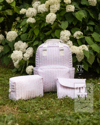 TRVL PINK WOODLAND QUILTED DIAPER BAG, CHANGING PAD AND EVERYDAY BAG SET