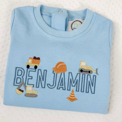 Boys Embroidered Construction Shirt/Romper