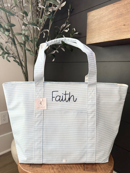 TRVL GINGHAM MIST JUMBO TOTE