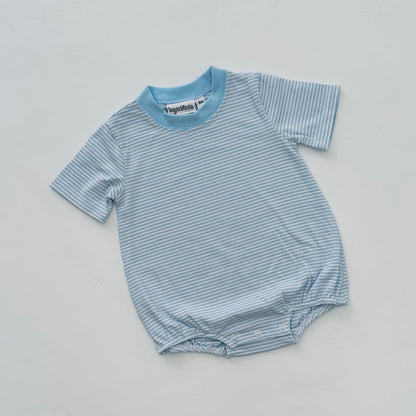 Embroidered SS Light Blue Stripe Puppy/Flag Tee/Bubble