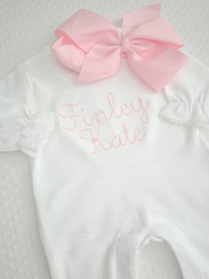 Embroidered White Baby Ruffle Romper
