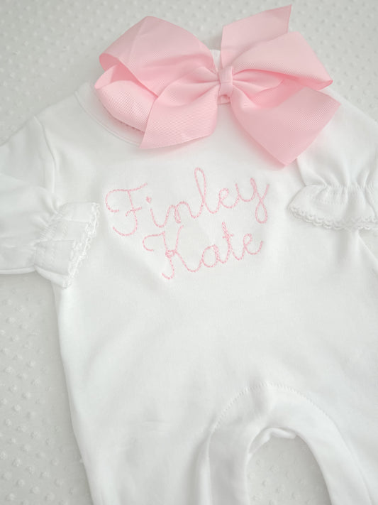 Embroidered White Baby Ruffle Romper