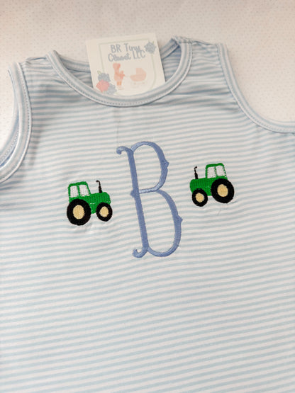 Embroidered SS Blue Stripe Tank Tractor Bubble