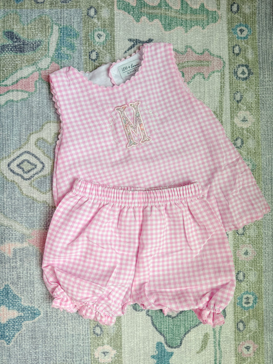 Pink Gingham Swing Back Set w/ Appliqué initial & bows