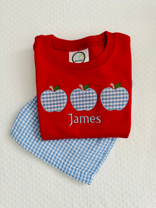 Embroidered SS Apple Appliqué School Set
