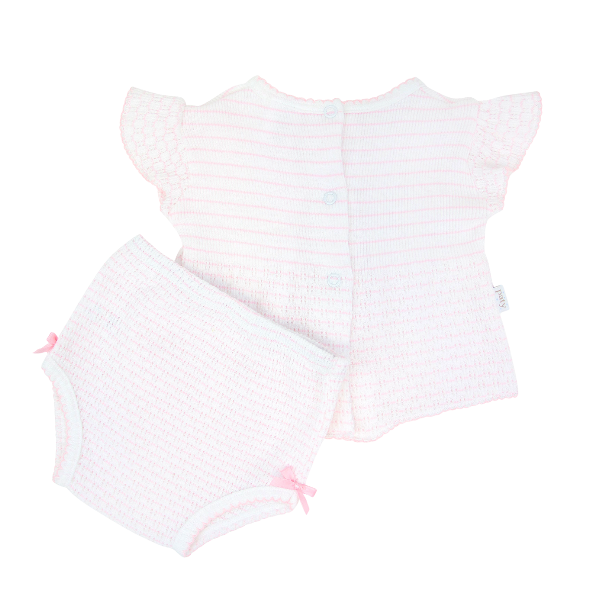 Flutter Sleeve Pinstripe Knit 2pc Diaper Set with Bows