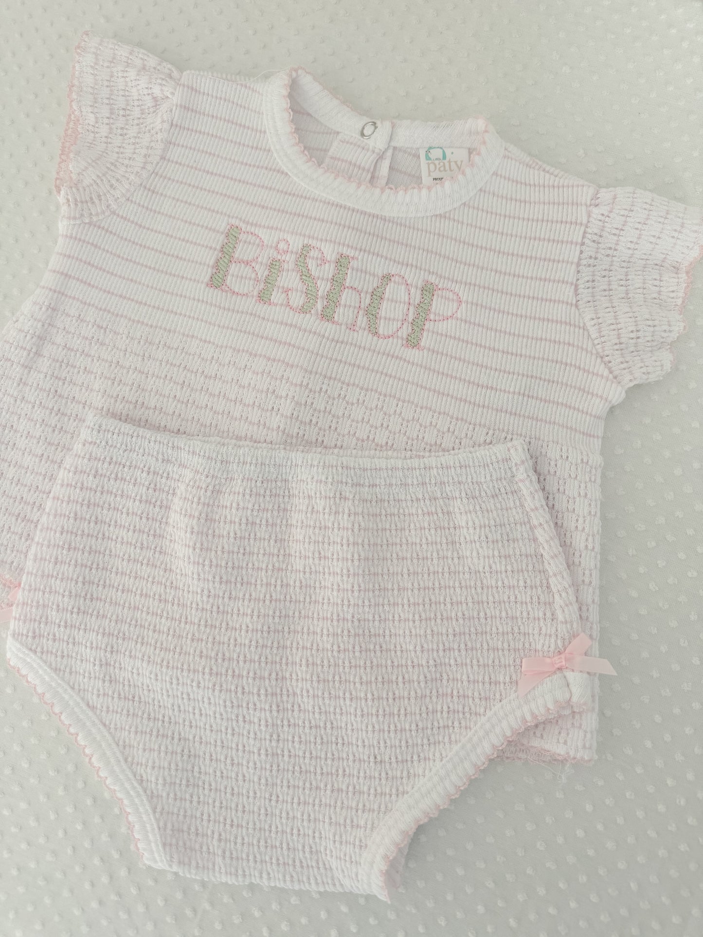 Flutter Sleeve Pinstripe Knit 2pc Diaper Set with Bows