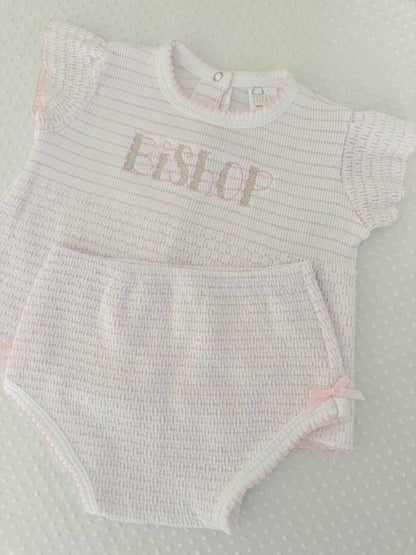 Flutter Sleeve Pinstripe Knit 2pc Diaper Set with Bows