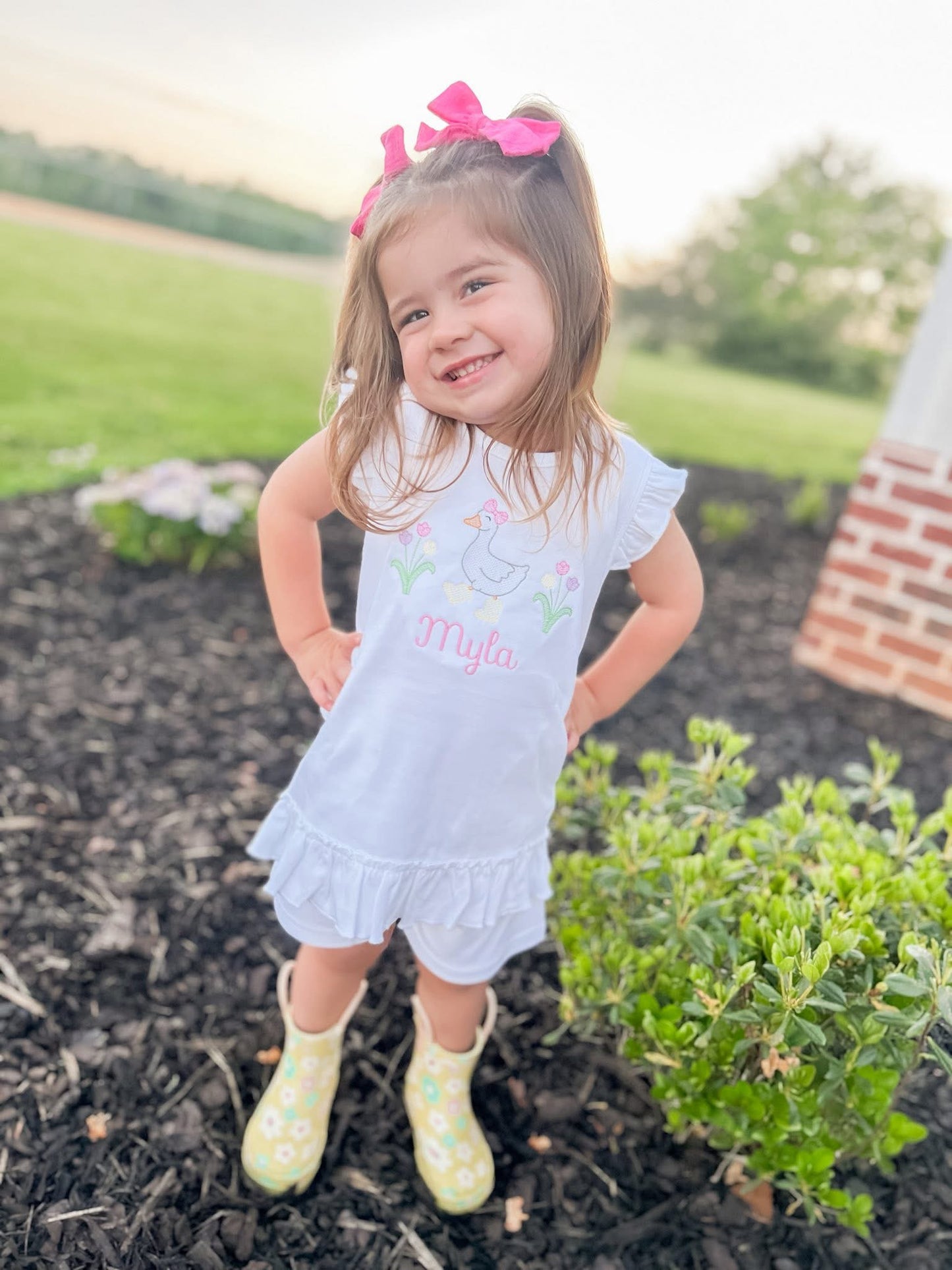 Girls Embroidered Goose Shirt& Short Set