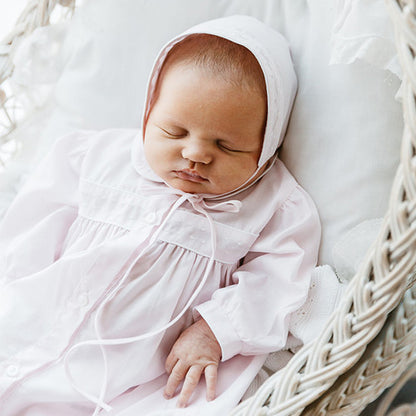 Girls Dot Embroidered Take Me Home Gown With Bonnet