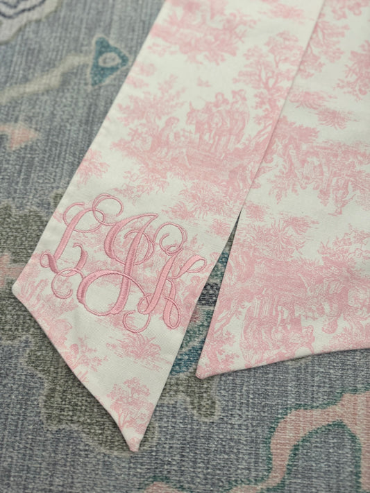 Monogrammed NB Pink Toile Bow Sash
