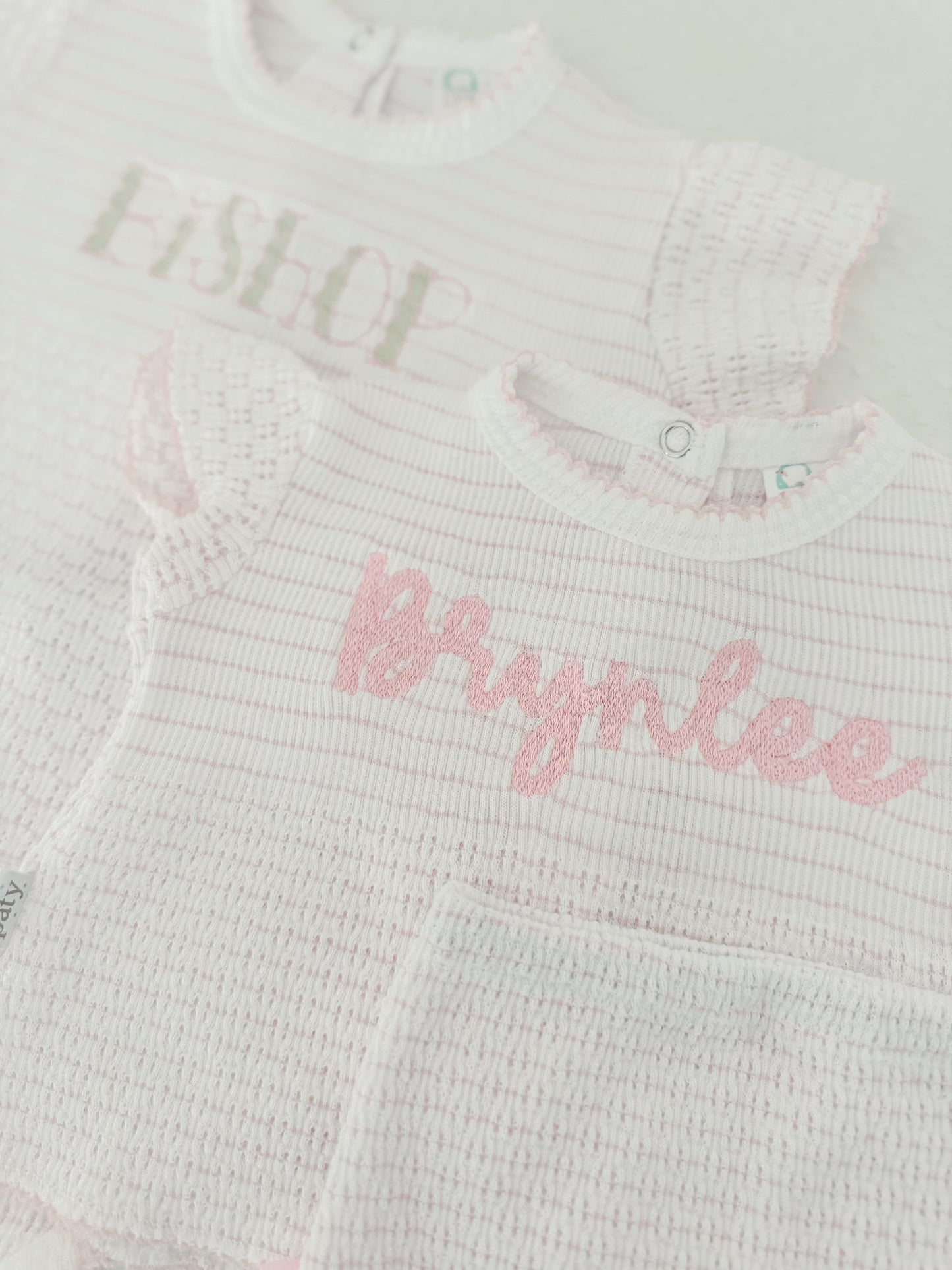 Flutter Sleeve Pinstripe Knit 2pc Diaper Set with Bows