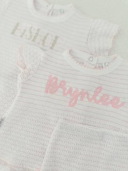 Flutter Sleeve Pinstripe Knit 2pc Diaper Set with Bows