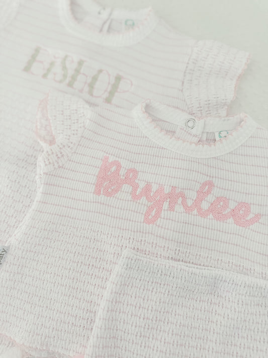Flutter Sleeve Pinstripe Knit 2pc Diaper Set with Bows