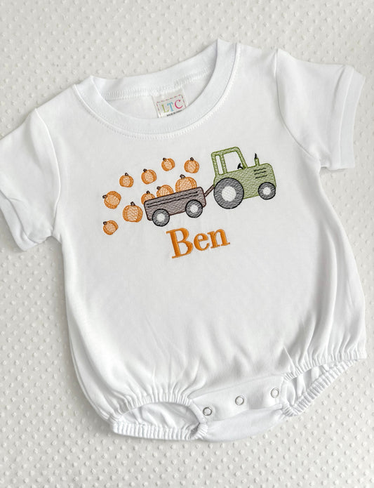 Embroidery Pumpkin Tractor Bubble & Tees