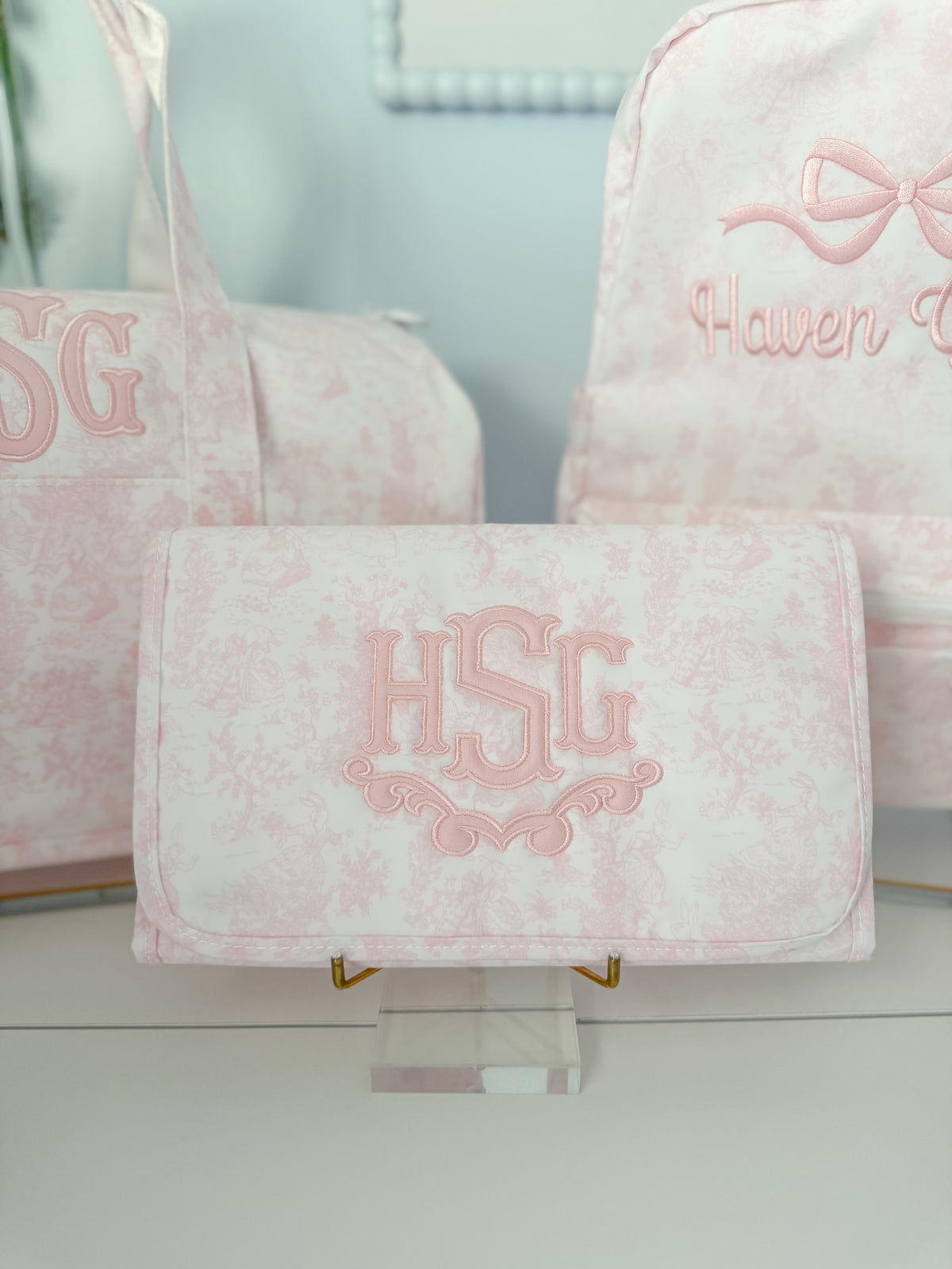 TRVL Pink Bunny Toile Changing Pad