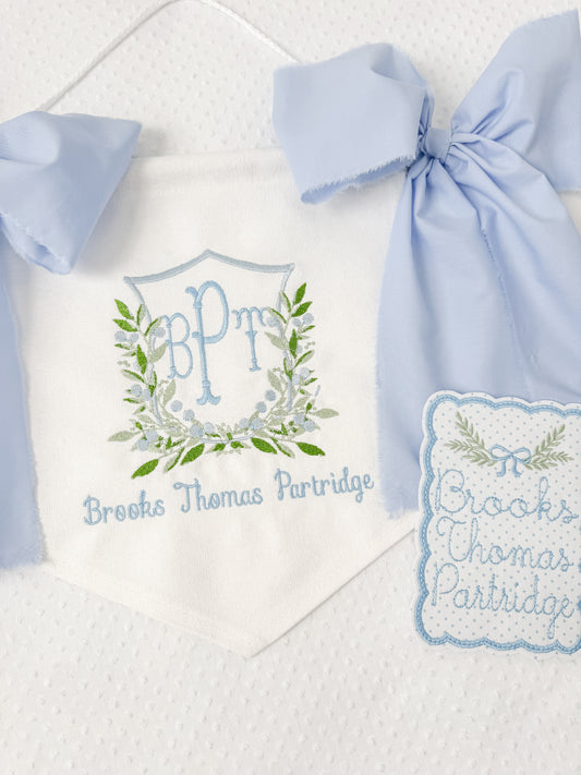 Embroidered Boys Greenery Banner