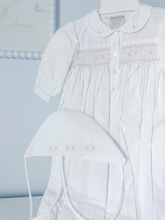 Girls Smocked Bud Take Me Home Gown With Bonnet