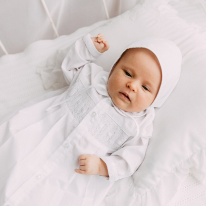 Baby Neutral Smocked Take Home Gown with Hat