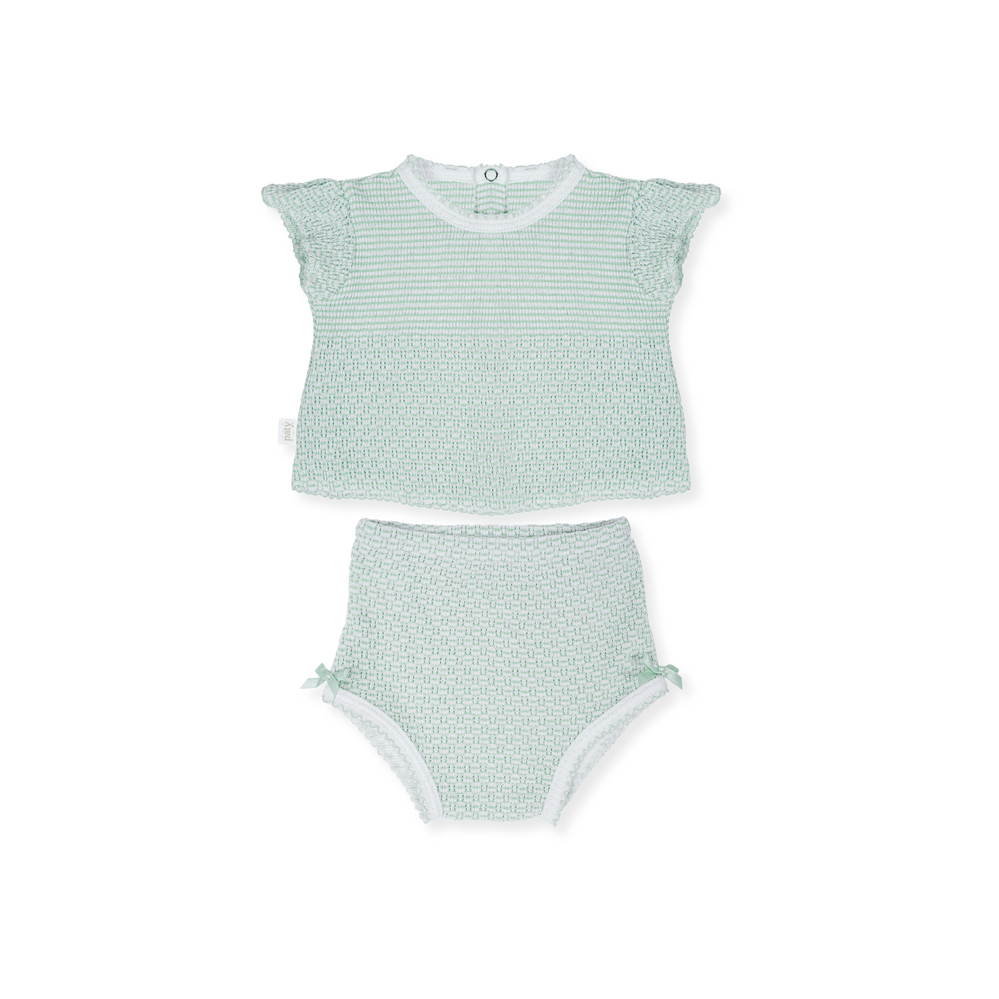 Flutter Sleeve Knit 2pc Diaper Set with Bows