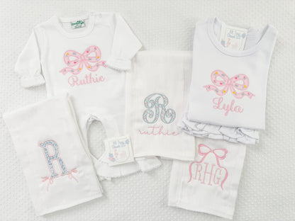 SET of 3, Baby Girl Embroidered Burp Cloths