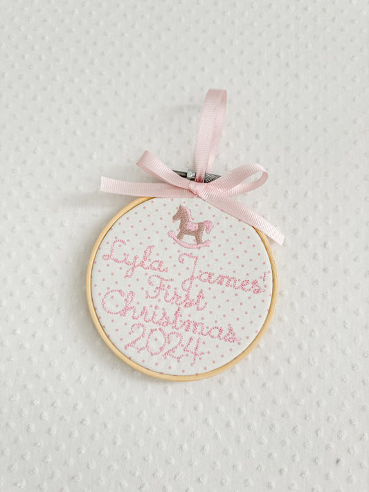 Embroidered Girls Rocking Horse Baby Ornament